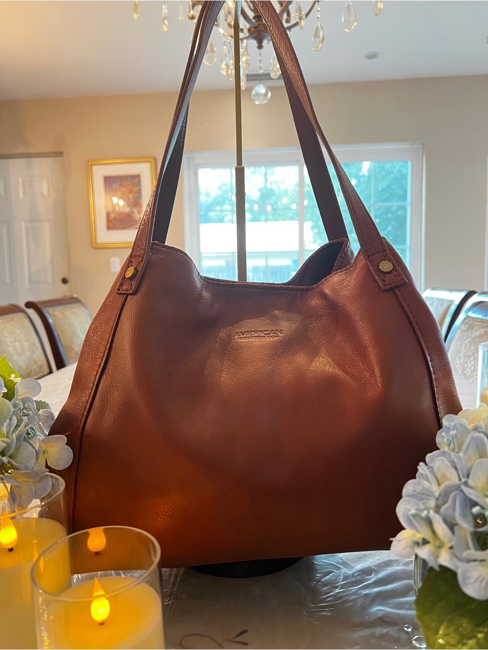 Leather American Leather Co Brown Genuine Leather Hobo Shoulder Bag Tote Brown - Picture 10 of 10
